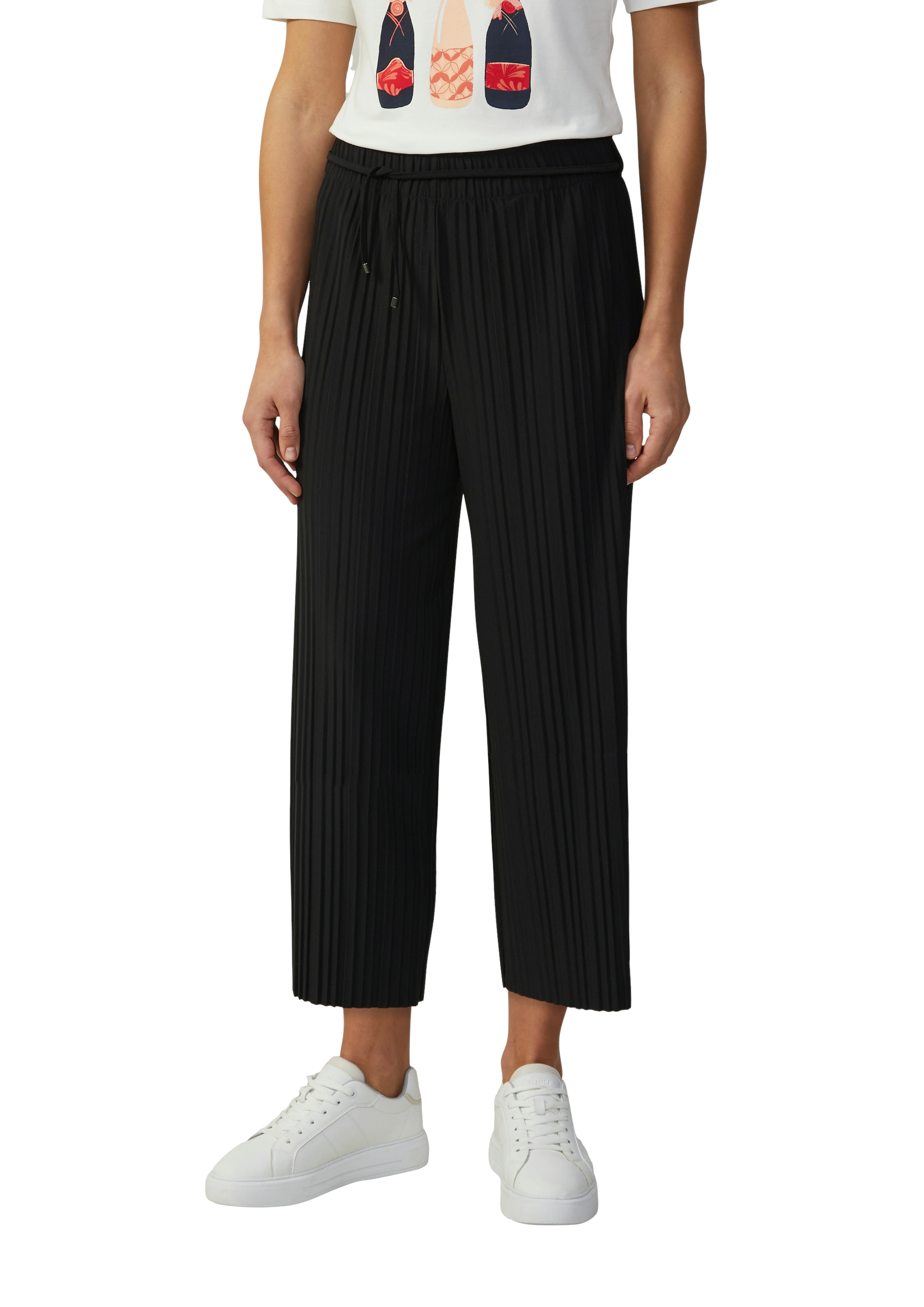 Stoffhose S.OLIVER BLACK LABEL, Damen, Gr. 48, N-Gr, schwarz, Obermaterial: 94% Polyester, 6% Elasthan, unifarben, loose fit knöchellang, Hosen, Sommerhose mit Wide Leg Image