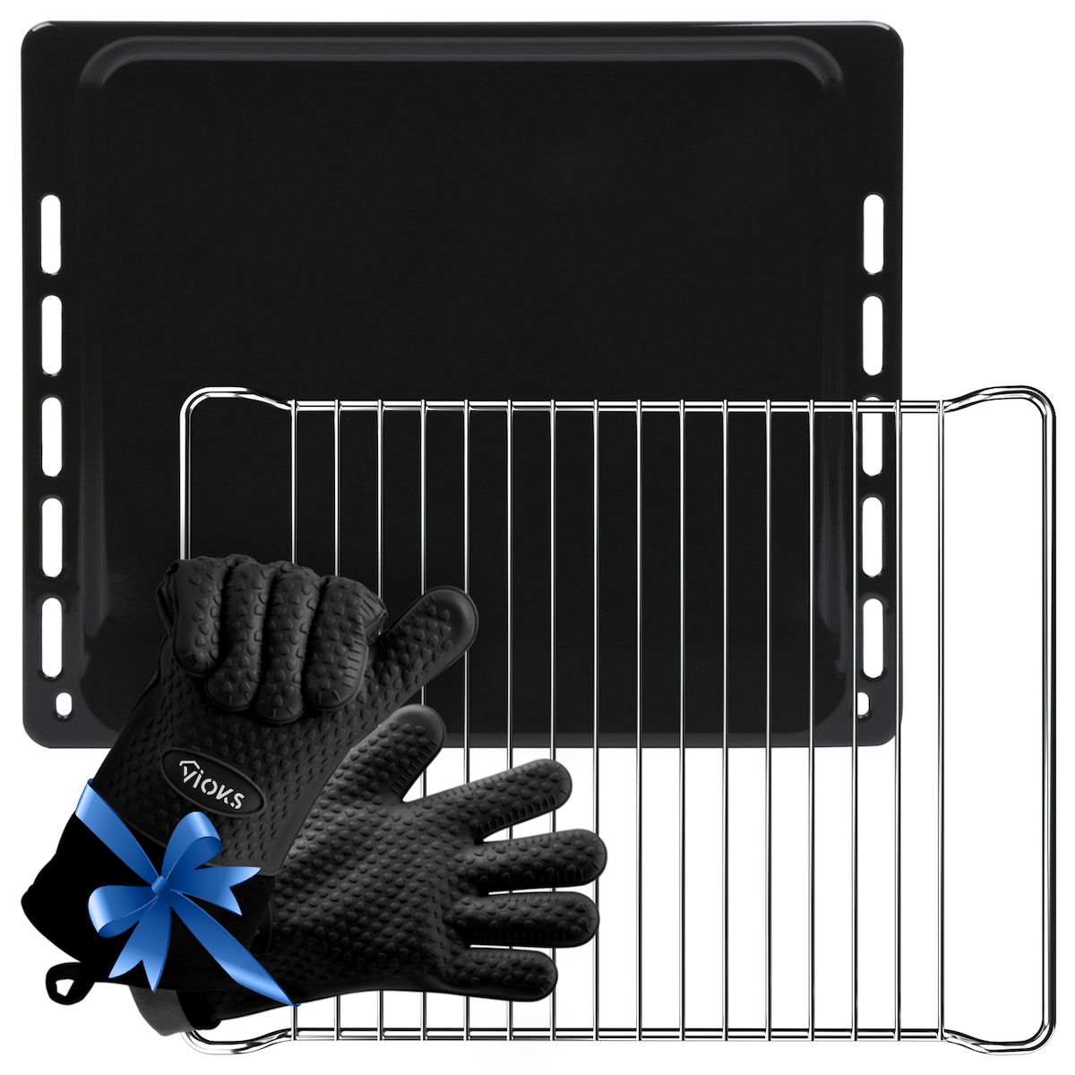 VIOKS Backblech passend wie Bauknecht 481241838128 mit Grillrost und 2x Ofenhandschuhe Image