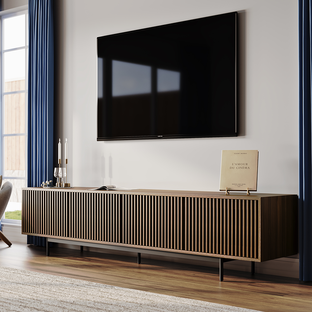 Mid-Century Modern TV Stand,Modern TV Console,Entertainment Center Media Console,with Openwork Iron Legs 94.49"