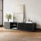 Mid-Century Modern TV Console, Louvered Wood Entertainment Center with Slatted Doors, Open Storage, 78.74"