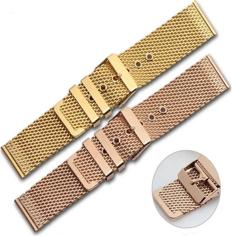 18 20 22 24 mm 1,0 dickes Edelstahl-Uhrenarmband, Milanaise-Uhrenarmband für universelles wasserdichtes Uhrenarmband-Zubehör Image