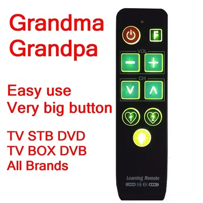 Learn Remote Control with Backlit 9 Big Buttons Remot Controller Easy For Old People work for TV VCR STB DVD DVB BOX,