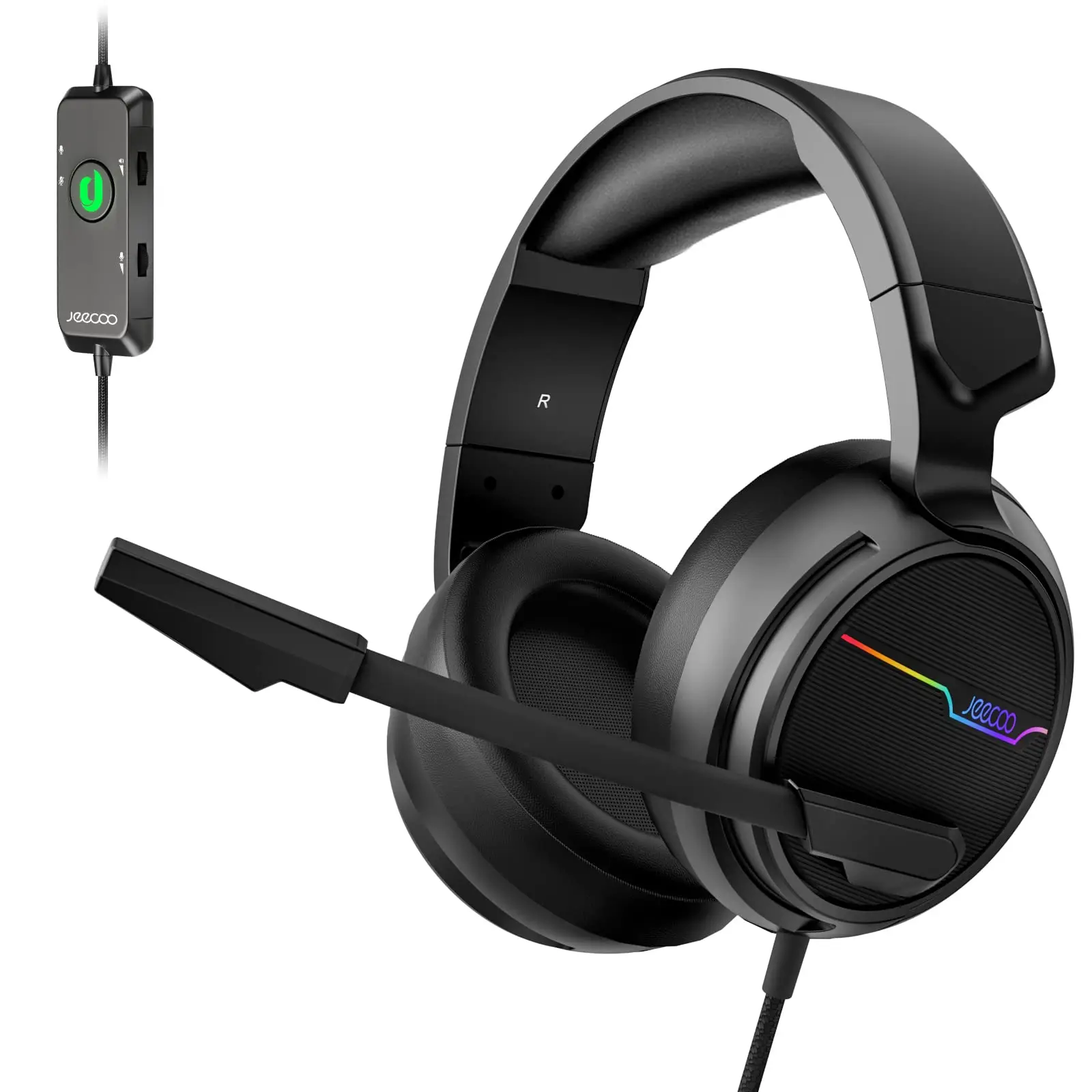 Jeecoo v20u USB-Gaming-Headset für Surround-Sound-Kopfhörer mit geräusch unterdrücken den Mikrofon-Memory-Foam-Ohr polstern für Laptops Image