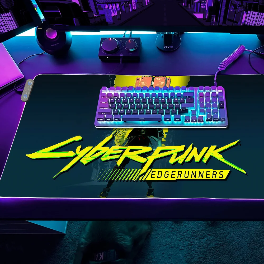 Gaming E-Edgerunners Anime MousePad LED Tischpads Hintergrundbeleuchtung Gummi Desktop XXL C-Cyberpunk RGB Schreibtisch S Micro USB Image