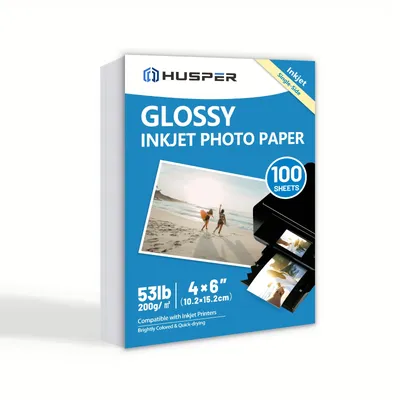 100 Sheets 200gsm Glossy Photo Paper 4x6 Inch 53lb Single-Sided Inkjet Printer Paper 4R Gray Backing Paper for Home Use