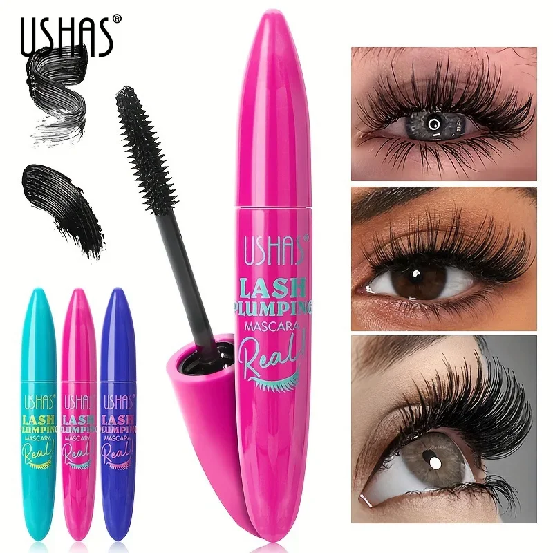 USHAS 4D wasserdichte Wimperntusche, extrem langlebig, flüssige Faser, Wimpernverlängerung, 360-Grad-Spiralpinsel, Make-up, Volumen, Wimpern Image