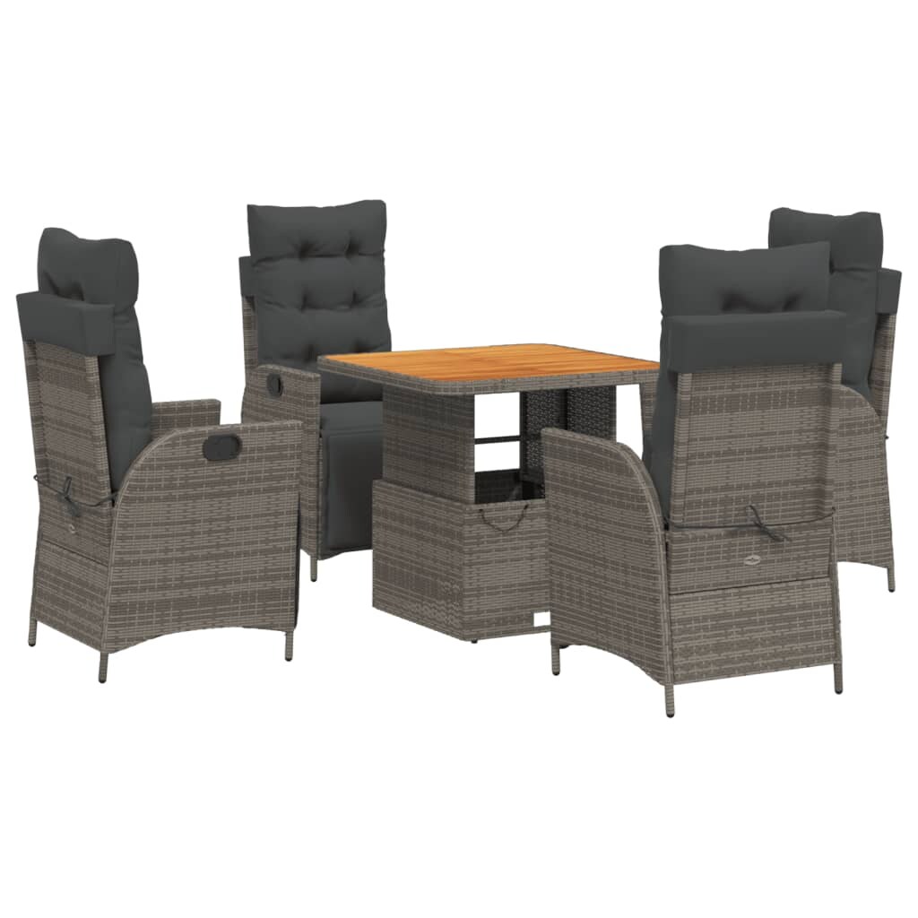 vidaXL 5-tlg. Garten-Essgruppe mit Kissen Grau Poly Rattan Image