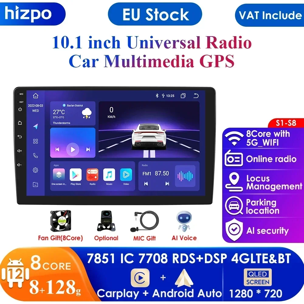 Doppel DIN 10,1 Zoll Android 14 Autoradio Stereo 8G + 128 GB GPS Navi Head Unit Carplay für Universal Multimedia Autoradio AM FM BT Image