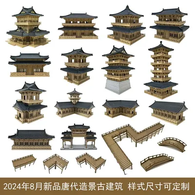 Chinesisches Strohhaus Bambusholzhaus Bauernhaus Pavillon alte Architektur Modell Landschaft Image
