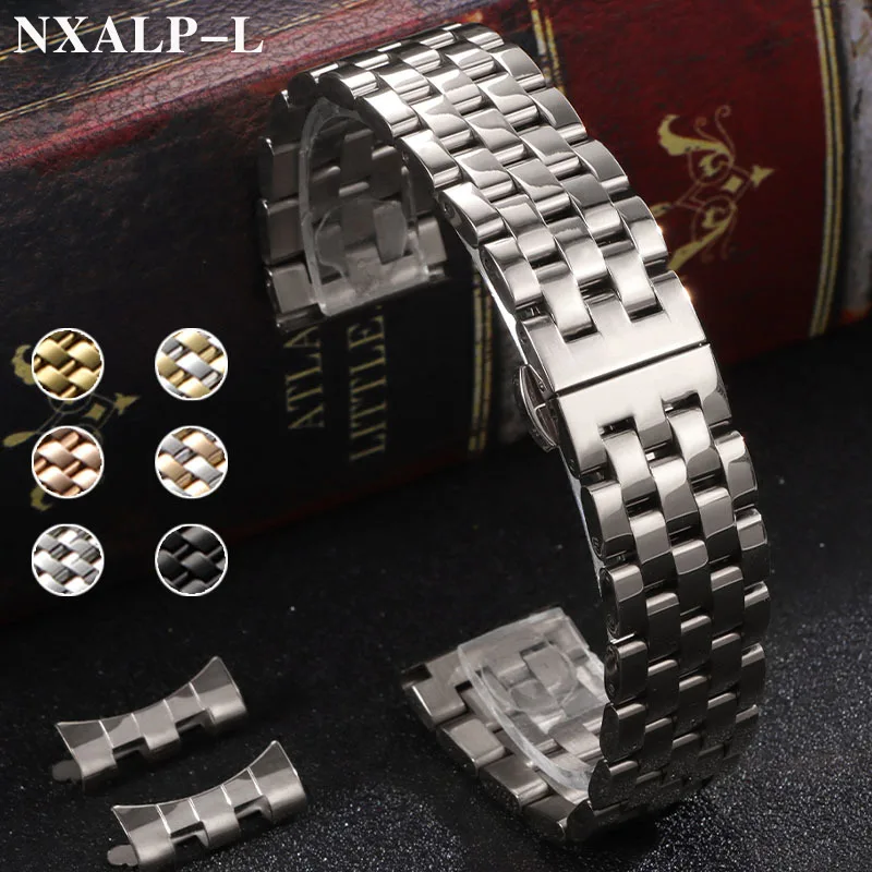 Massives Edelstahlarmband, 18 mm, 20 mm, 22 mm, hochwertiges Uhrenarmband, gebogenes/flaches Ende, für Tissot, Citizen, Seiko Image