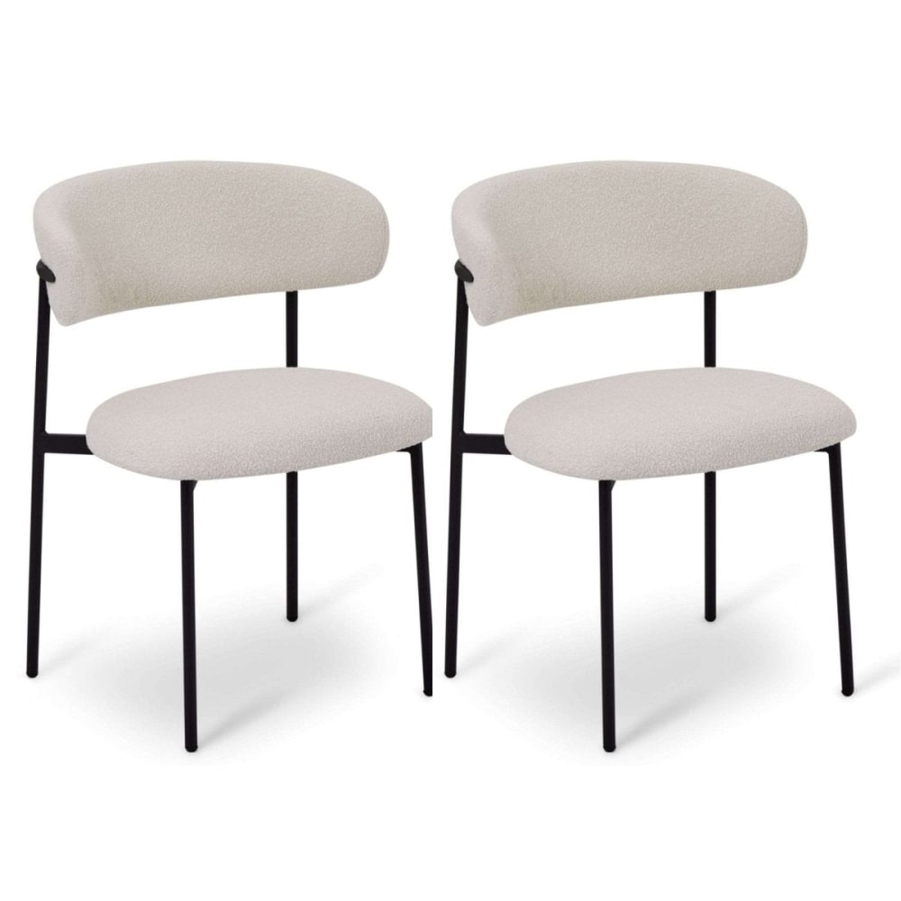 Lot de 2 chaises en tissu bouclé blanc