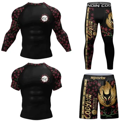 Cody Lundin Men Sports Training Kits Jiu jitsu gi Rashguard Uv Sun Protection Shirts Flower Print