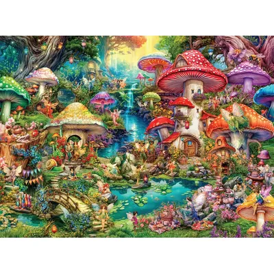 Merry Mushroom Village Picnic Puzzles 1000/500/300 Pieces Jigsaw Puzzles Challenging Family Activity