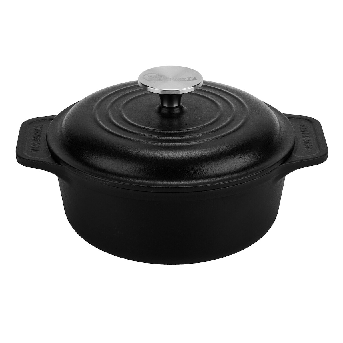 Victoria Dutch Oven Induktion Gusseisen Emailliert 20cm Topf Brot Backen 1,9L, PTFE Frei, VIC-34894, Schwarz Image