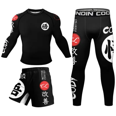 Hot Special Designs With Rubber Anti Slip MMA Rash Guard set men wholesale sublimation short sleeve