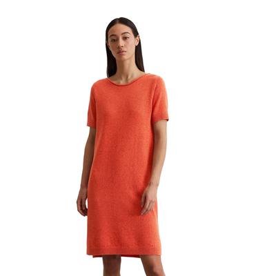Strickkleid MARC O'POLO "aus Bio-Baumwolle-Leinen-Mix", Damen, Gr. 44, Normalgrößen, rot (burnt rot), Obermaterial: 52% Baumwolle, 48% Leinen; Futter: 100% Nicht verfügbar, unifarben, casual, relaxed fit wadenlang, Rundhals, Kurzarm Rippbündchen,... Image