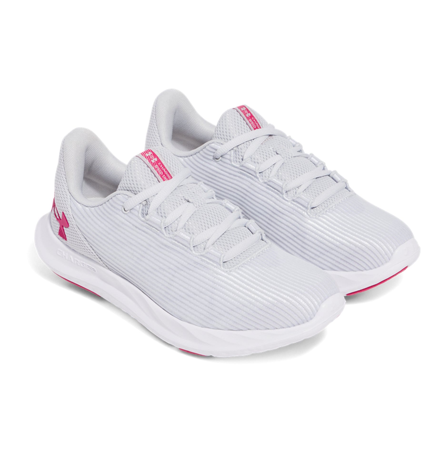 Laufschuh UNDER ARMOUR "UA W Charged Speed Swift", Damen, Gr. 41, rosa (halo gray, halo gray, shaded fuchsia), Textil, Schuhe Laufschuh