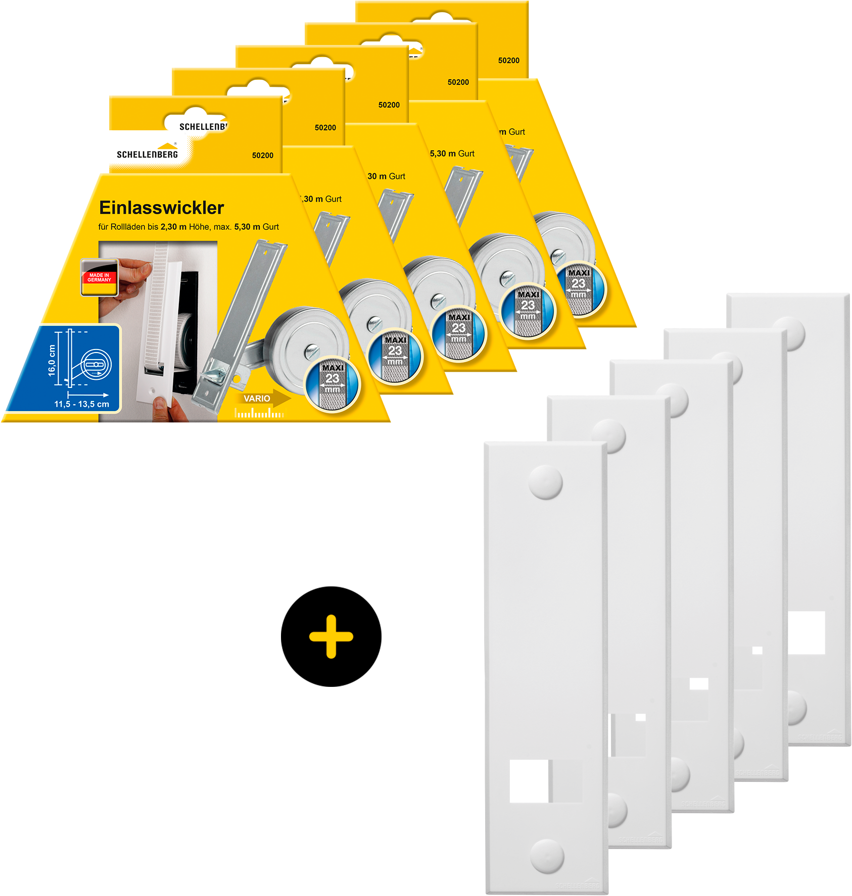 Einlass-Gurtwickler SCHELLENBERG "Unterputz, inkl. Abdeckplatte weiß", weiß, 5 Stk., Gurtwickler, 16 cm Lochabstand für das Rollladensystem Maxi