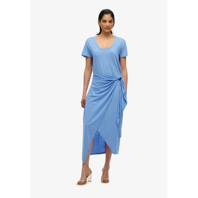 Jerseykleid SUPERDRY "SLUB MIDI WRAP DRESS", Damen, Gr. M, N-Gr, blau (blaubell), Jersey, Obermaterial: 60% Baumwolle, 40% Modal, unifarben, casual, wadenlang, Rundhals, Kurzarm, Kleider Image