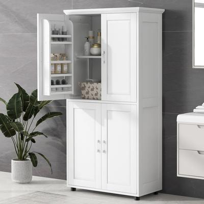 Bathroom Floor Storage Cabinet, Bathroom Storage Unit, Freestanding Cabinet with Adjustable Shelves Bathroom Organizer Cabinet