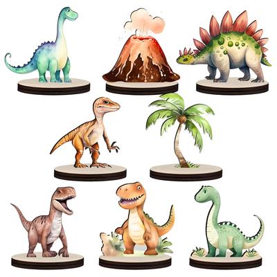 TEMU 8 Wooden Dinosaur Decor With Base For Tabletop Decor, Dinosaur Jungle Animal Theme, Tabletop Decor (dinosaur) Image