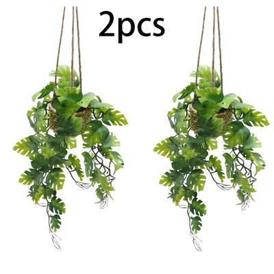 TEMU 2pcs Simulation Potted Plants, Hanging Green Potted Plant With Pu Leaves, Realistic Details And Natural Touch. Suitable For Wall Decoration In Living Room, Kitchen And Outdoor Yard Image