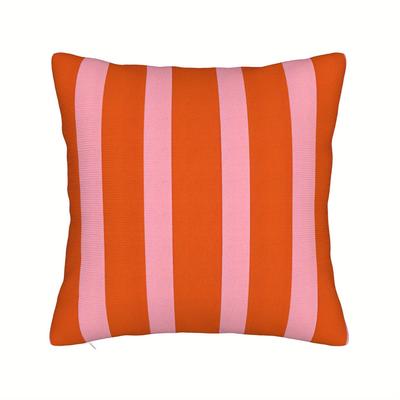 TEMU 1pc Rose And Burnt Orange Striped Sofa Cushion Cover - Soft, , Machine Washable, Mixed Color, Zipper Closure, Room Types, Polyester Composition Image
