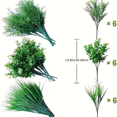 TEMU 18pcs Uv-resistant Artificial Greenery Shrubs - Lifelike Plastic Grass For Indoor & Outdoor Decor, , Patios, Window Boxes, And Seasonal (no Containers Included) Image