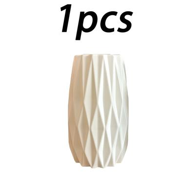 TEMU 1pc Extra Large White Textured Plastic Vase - Classic , Ideal For Fresh And Dried Flower Arrangements, Decor For Living Room, Bedroom, Kitchen, Centerpiece Decoration, Vases Home Decor Image