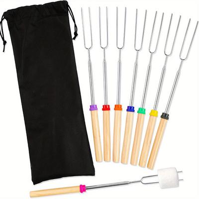 TEMU 8-pack Telescoping Metal Marshmallow Roasting Sticks, Rotating Smores Skewers For Campfire, Bbq, Outdoor Picnic, With Carry Bag, Hot Dog Roasting Tools For Camping & Barbecue Accessories Image