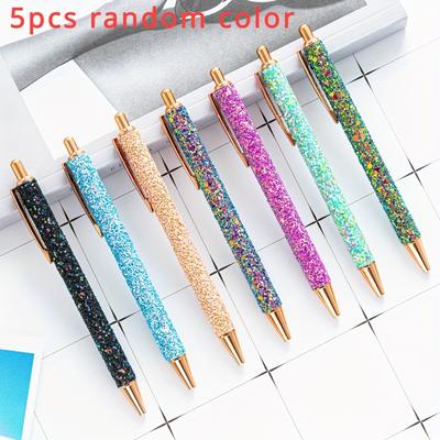 TEMU 5pcs Retractable Medium Point Metal Pens, Bling Sparkly, Cute Black Ink, Fine, With Writing Journaling Pen For Gift Image