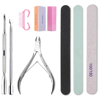 Nail Art Sand File Buffer Sponge Block Brush Nail File Set With Nail Clippers Scissors Dead Skin Remover Care Manicure Kit Tools