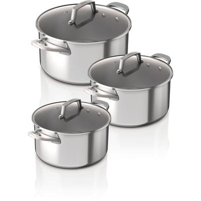 Topf-Set NINJA "Ninja ZEROSTICK 3-teiliges Topf-Set aus Edelstahl C63000DE", silber (edelstahlfarben), Töpfe, Edelstahl mit Aluminiumbeschichtung für Braten bei hohen Temperaturen Image