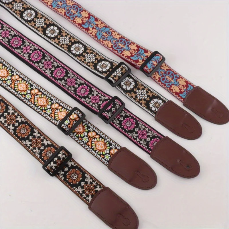 Breite 5 cm, personalisierte Retro-Folk-Klassiker-Holzgitarre, bestickt, verdickt, verstellbarer Riemen Image