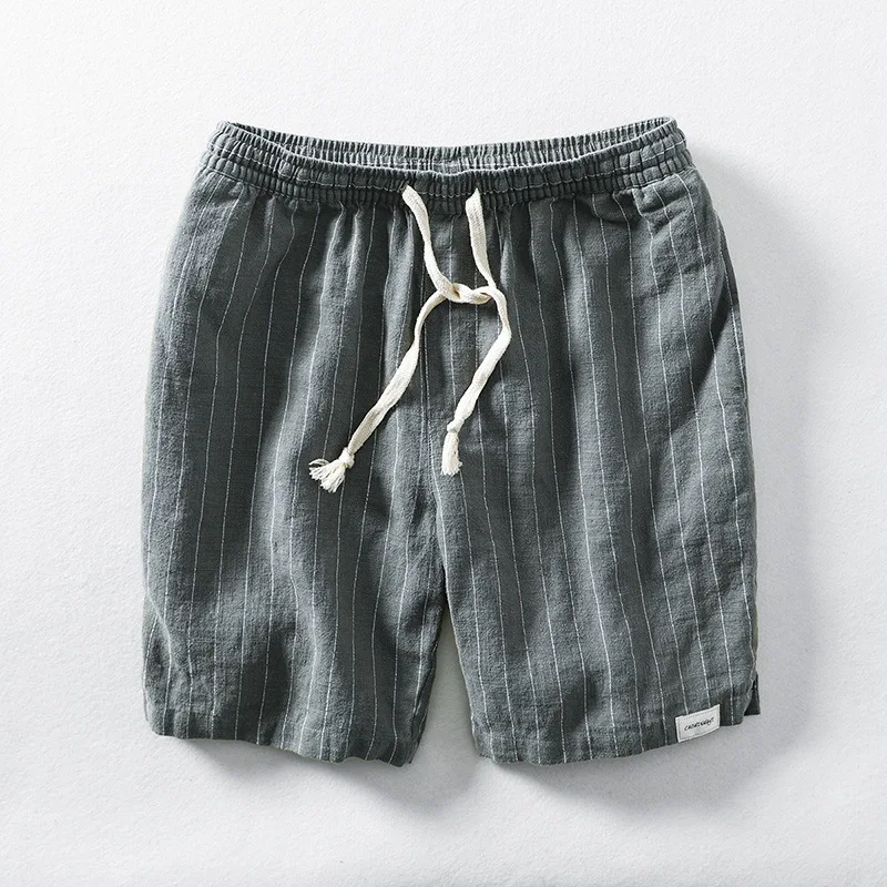 Atmungsaktive Herren Baumwolle Leinen Casual Shorts für den Sommer tragen lose Passform gestreifte Shorts Herren bekleidung plus Größe M-6XL PT-532