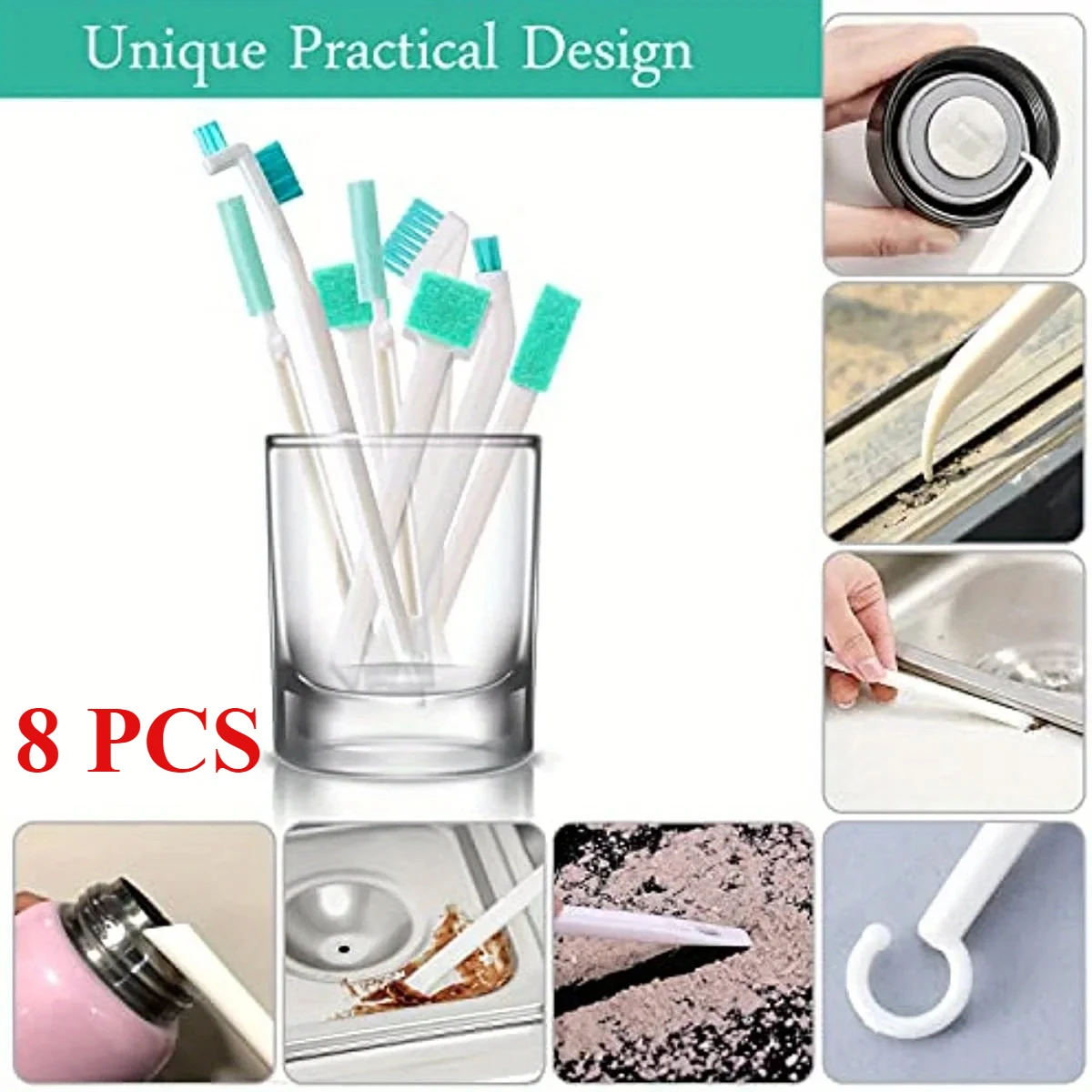 8-teiliges Set für kleine Flaschenreinigungsbürsten: Haushaltsreinigungswerkzeug-Set für Fenster, Luftbefeuchter, Flaschen, Toiletten und Tastaturen Image
