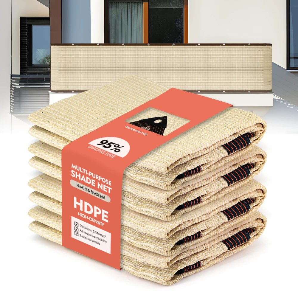 95% Khaki Anti-UV-HDPE Garten Schatten Stoff mit Ösen Sonnenschutz netz für Privatsphäre Netz Sonnenschutz Segel Zaun Balkon Zaun Image