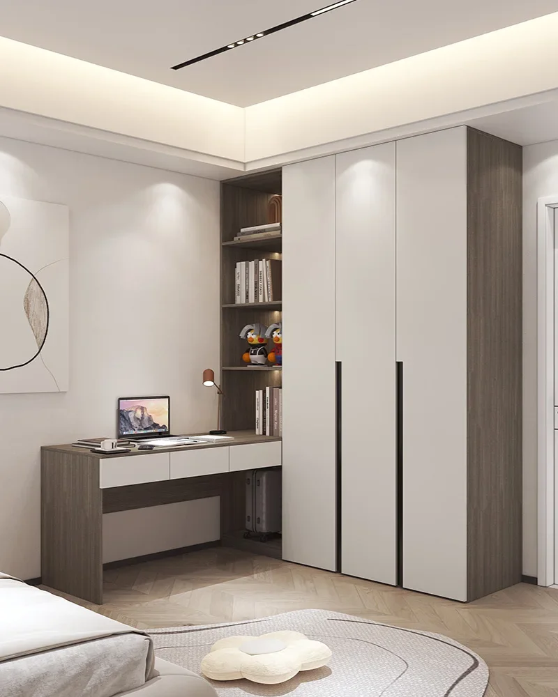 Eckschreibtisch, Computertisch, Kleiderschrank, Bücherregal, Bücherregal-Kombination, integrierter maßgeschneiderter Kleiderschrank aus Massivholz für den Haushalt