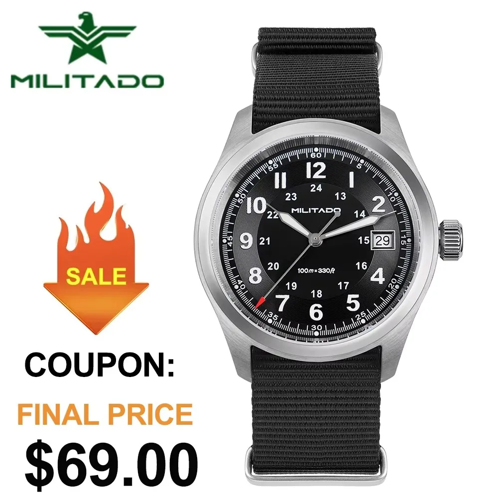 Militado ML08 Quarzuhr Ronda 515 Uhrwerk gewölbte Saphir-Armbanduhr BGW9 leuchtend 10 Bar wasserdicht 38 mm Herrenuhren Image