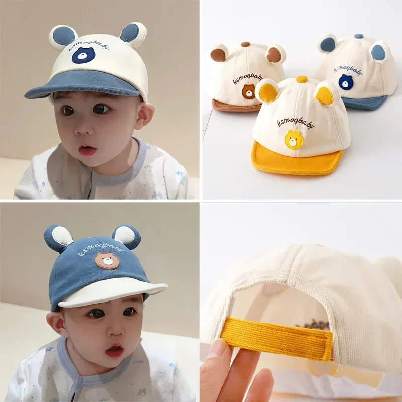 Sommer niedlichen Baby Hut mit Ohren Cartoon Bär Kleinkind Mädchen Jungen Baseball mütze Sommer lässig verstellbare Kinder kurze Krempe Kappen Image