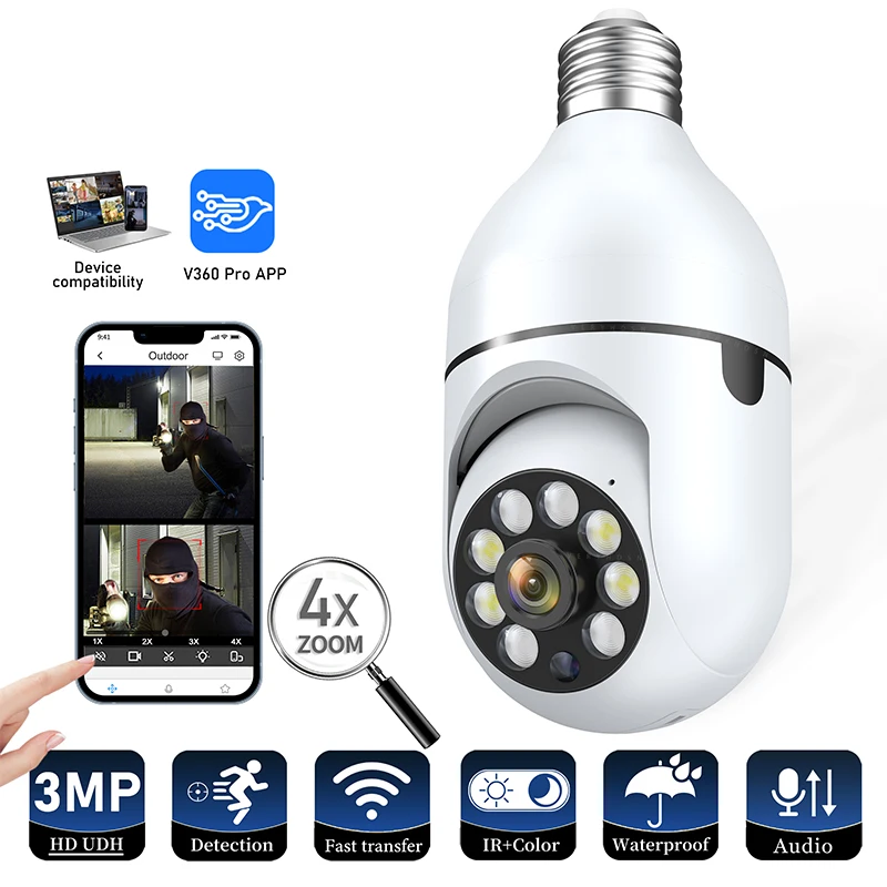 5G Wifi E27 Glühbirne Überwachungskamera 2MP Nachtsicht Automatische Menschen Tracking 4X Digital Zoom Video Smart Home Sicherheit Monitor Image