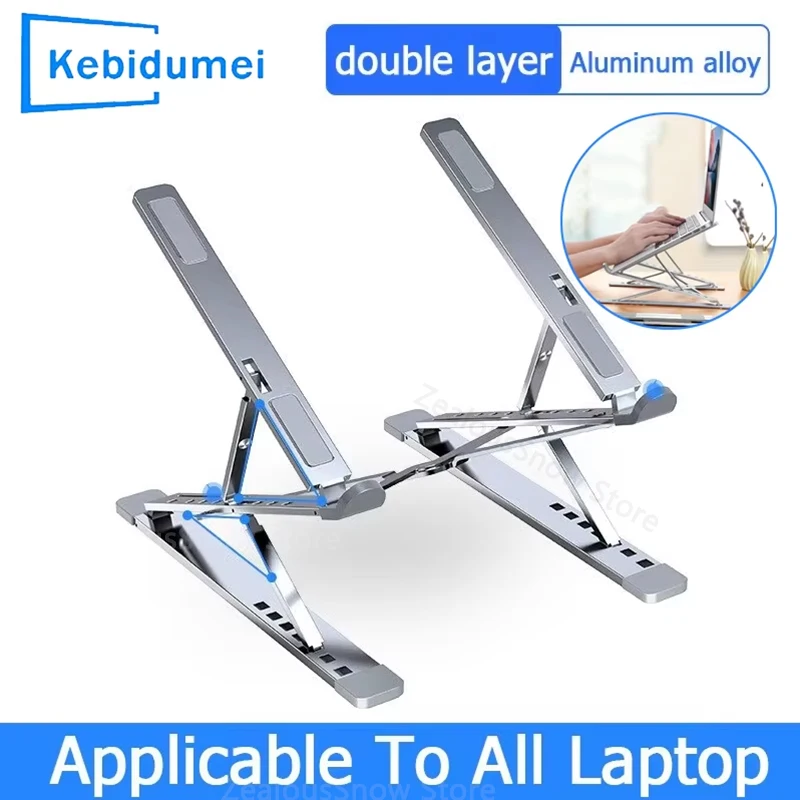 Verstellbarer Laptop-Ständer aus Aluminium für MacBook-Niveaus, doppelt zusammenklappbar, für Computer, PC, Tablet-Ständer, Notebook-Pad-Halter, Wärmeableitung Image