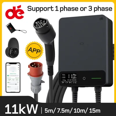 dé Wallbox 11kw mit Tuya App 5m 7,5 m 10m 15m Ladekabel Cee zu Typ 2 16a Ladegerät für Elektro fahrzeuge Plug & Play LED-Bildschirm