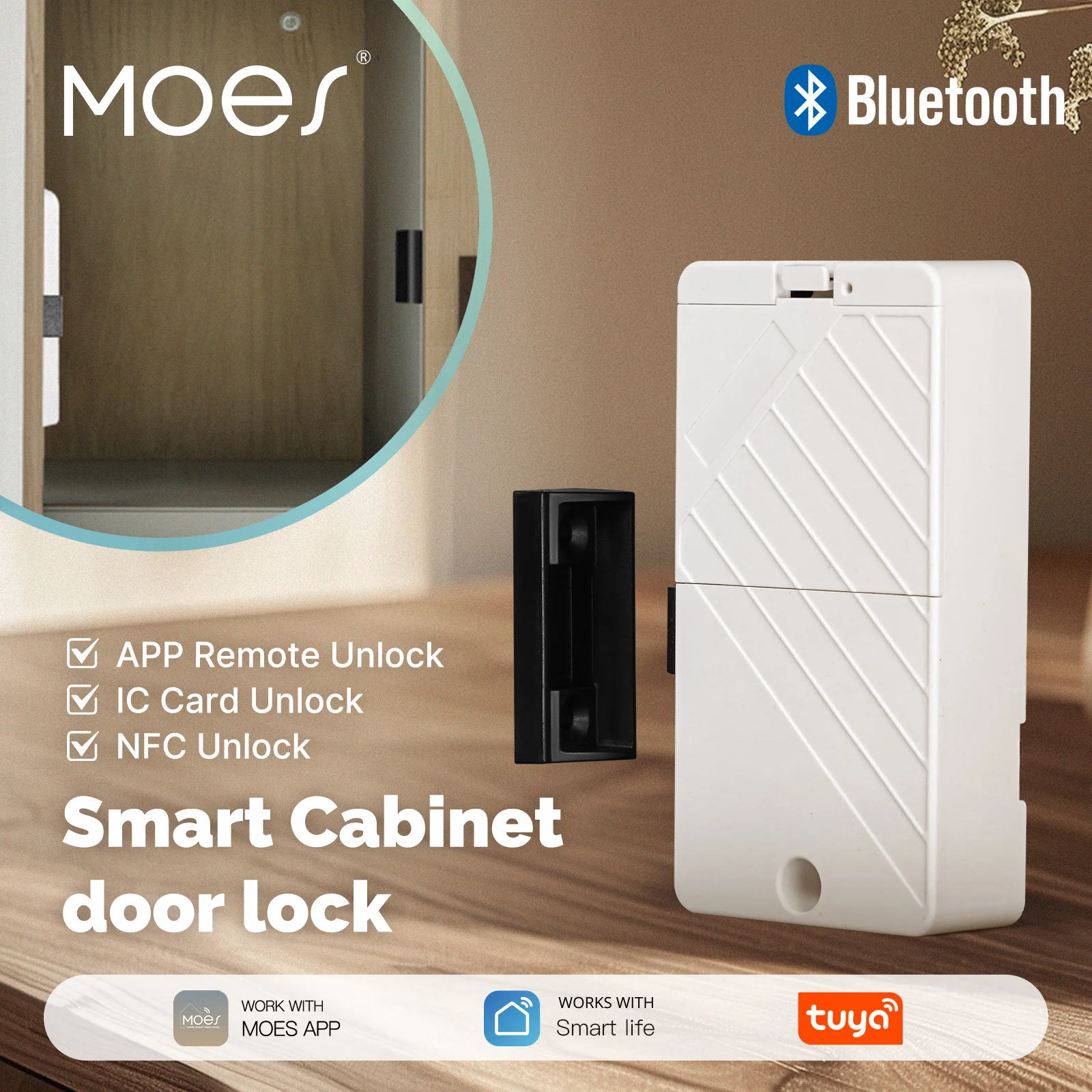 MOES Bluetooth-Schrank-Schubladenschloss Smart Tuya, verwendet für Schließfächer, Holztür, IC-Karte, Entsperren, schlüssellose Überwachungs-App, Fernbedienung Image