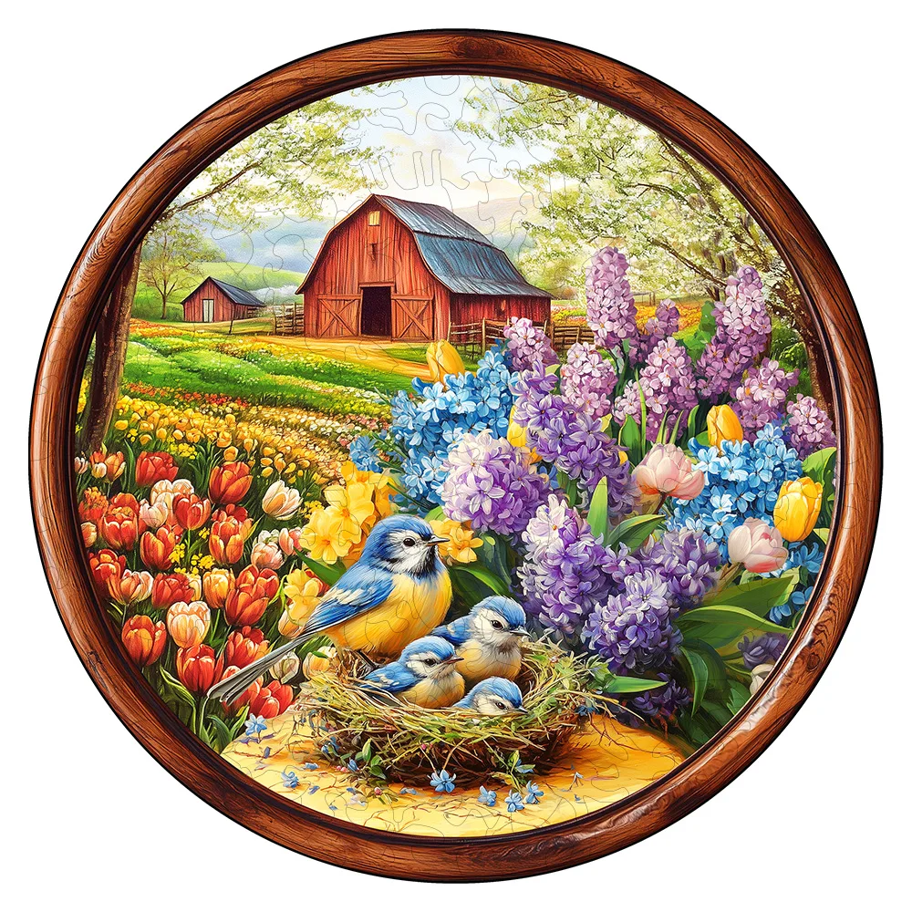 Holzpuzzle für Erwachsene mit 3D-Gartenvogelnest und ökologischer Landschaft, einzigartiges puzzlespielzeug in Tierform für Erwachsene, perfekt Image