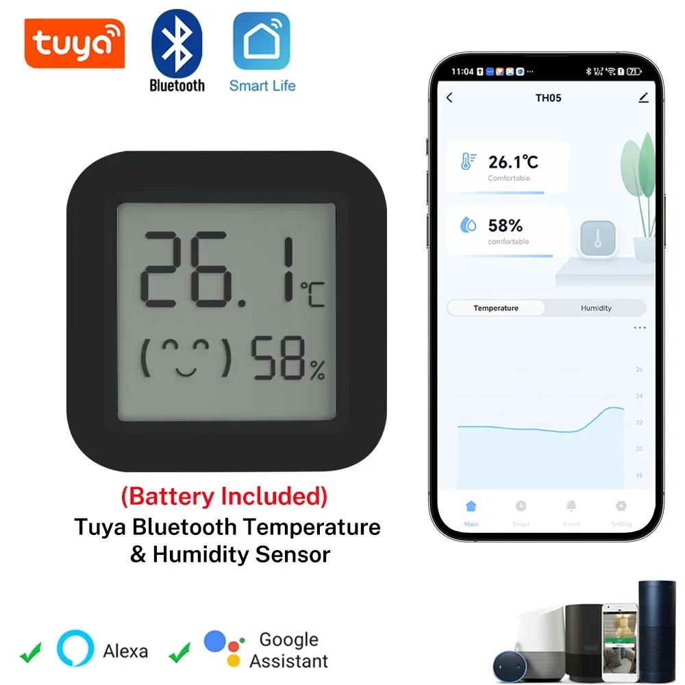 Tuya Temperatur Feuchtigkeit Sensor mit Mini LCD Display Bluetooth APP Gesteuert für Home Security Überwachung Image