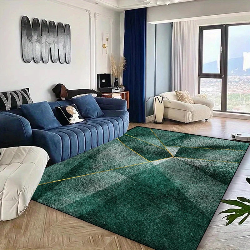 Moderne grüne Teppiche für Wohnzimmerdekoration, Geometrie-Teppich, großes Schlafzimmer, Lounge-Teppiche, rutschfeste Couchtische, Matte, leicht zu reinigen Image