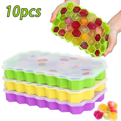 Honeycomb Ice Cube Tray 37 Lattice Food Grade Silicone Ice Cube Maker Mould with Lids Easily