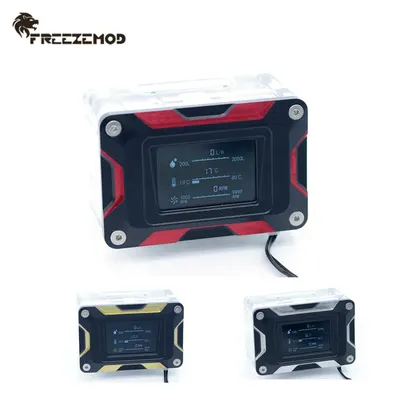 FREEZEMOD Intelligent LCD Flow Meter Temperature Flow Velocity Water Cooling Electrical Detection