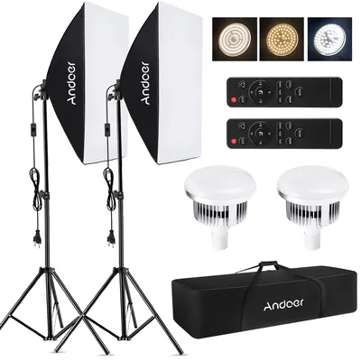 Andoer Studio Photography Light kit Softbox Lighting Set with 85W 2800K-5700K Bi-color Temperature LED Light * 2 + 50x70cm Softb